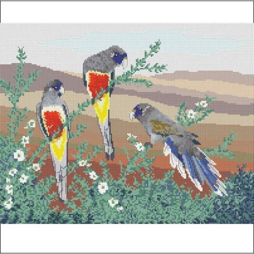 Blue Bonnet Parrots in the Arid Lands counted cross stitch PDF pattern
